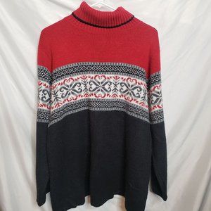 Vintage Adele Knitwear Ski Sweater Turtle Neck Adult Large Red Black Heart